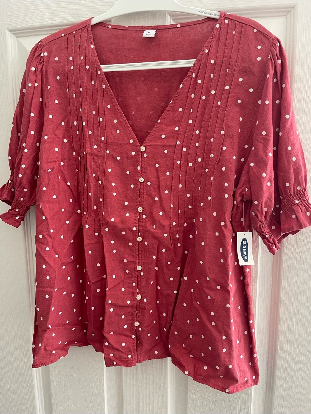 Old Navy Red Polka Dot Button-Front Pintuck Blouse